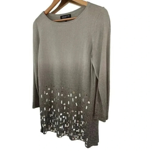 JONES New York Beaded Gold/Grey‎ Shimmery Sweater Tunic Size Large - Picture 1 of 8
